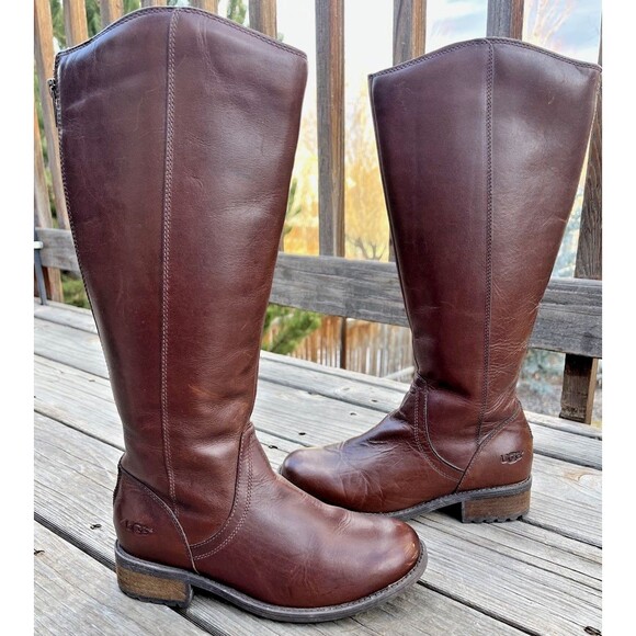UGG Shoes - UGG Seldon Women's 6.5 Brown Leather Tall Riding Boots 1006038
